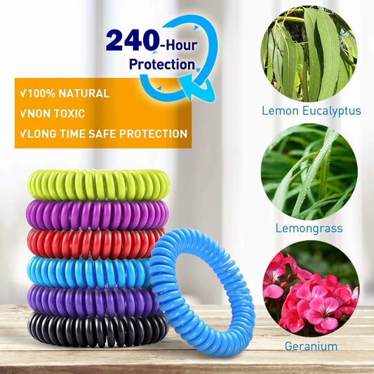 Waterproof DEET Free Citronella Mosquito Wristband Bracelets 10 Pack with 6 Patches