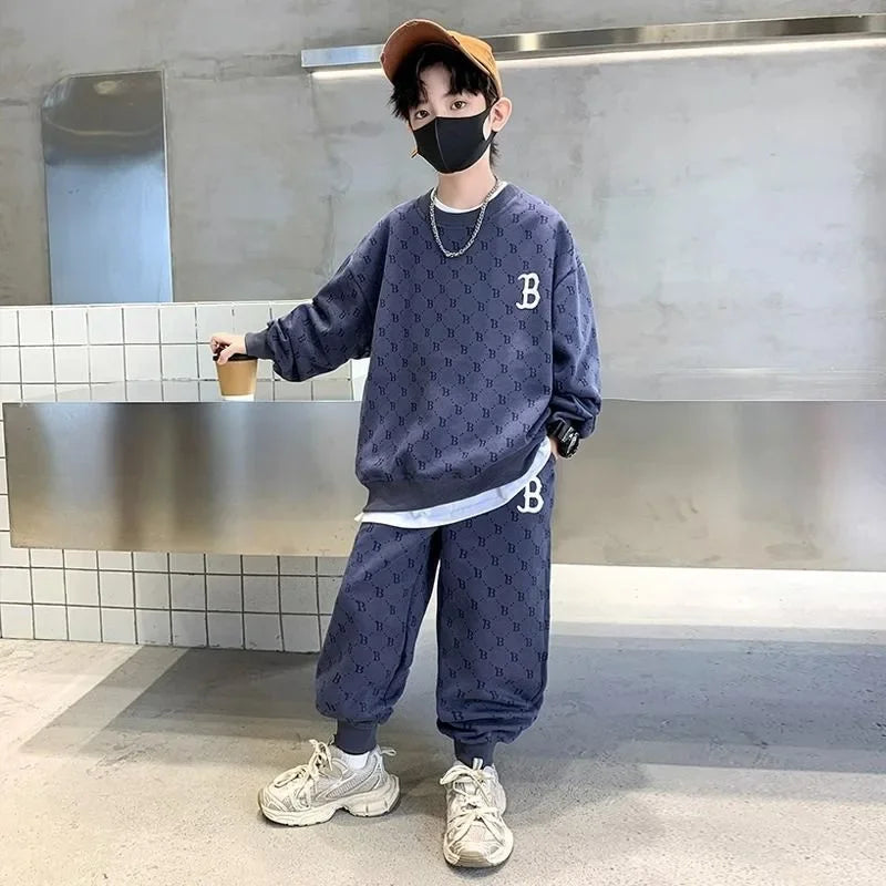 Fashionable Printed Sweatshirt Pants Set for Boys Sporty Two-Piece Suit