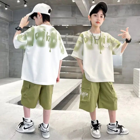 2025 New Boys Sports Short Suit Korean High Street Fashion