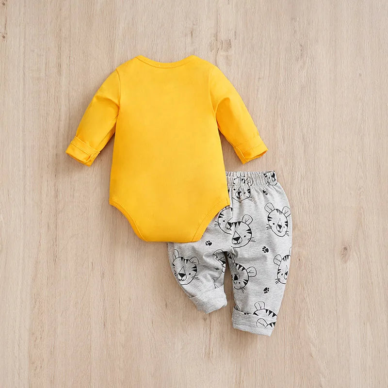Cute Cartoon Tiger Print Cotton Long Sleeve Two Piece