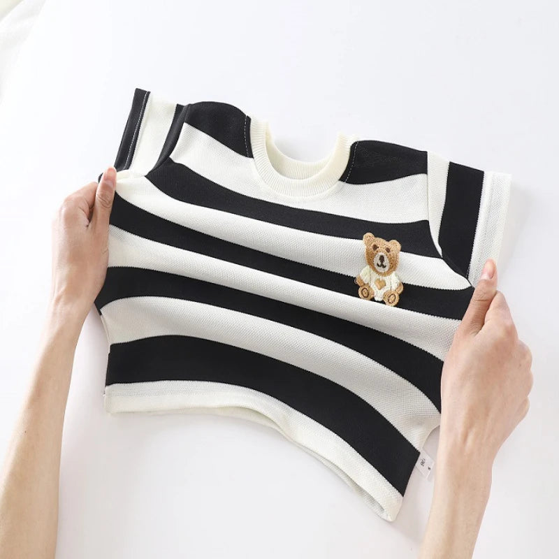 Short-sleeved Outfits Babies Girls Striped T-shirt Shorts Suit Toddler Boy Fashion Summer Costume New Casual Sports 2 Piece/Set