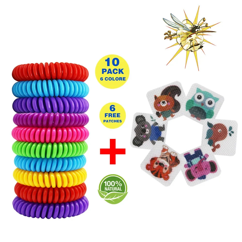 Waterproof DEET Free Citronella Mosquito Wristband Bracelets 10 Pack with 6 Patches