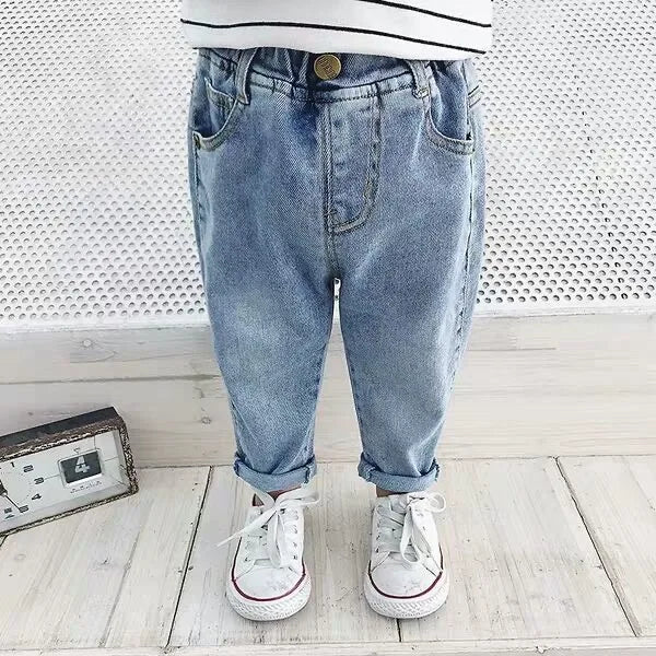 Korean new boys and girls high-waisted jeans,