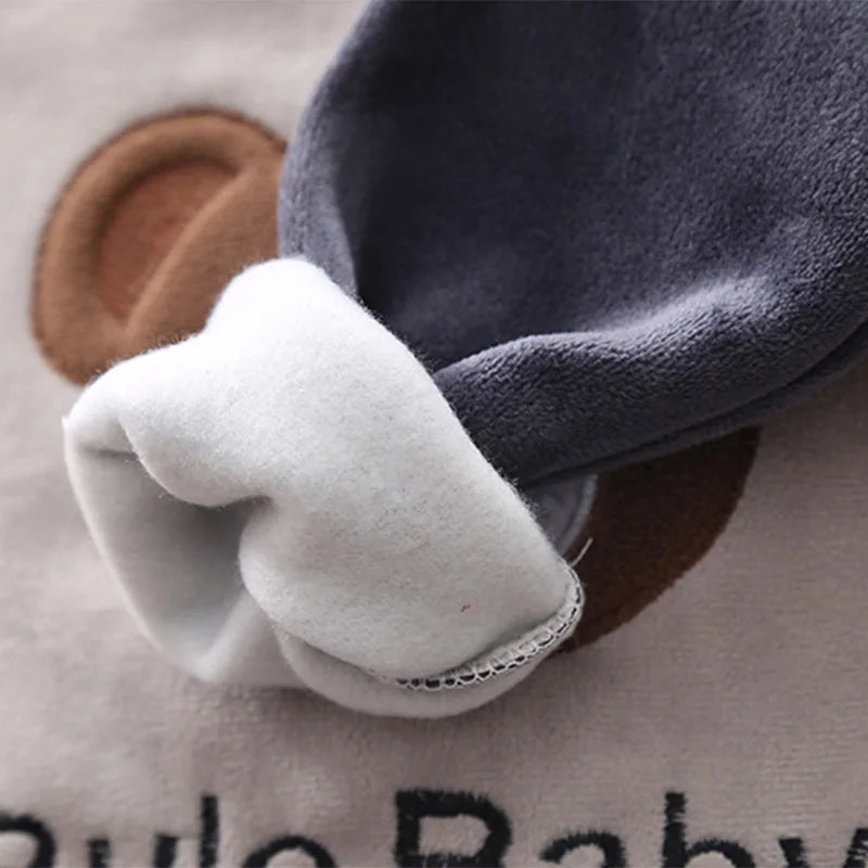 New Baby Boys Clothes Set Autumn Winter Thick Velvet Cartoon Bear Hooded Coat Sweater Pants 3Pc for 1-4 Years Kids Sprot Outfits