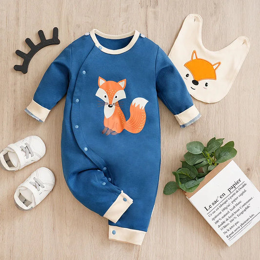 Cute Cartoon Fox Printed Cotton Comfortable Long Sleeve Bodysuit