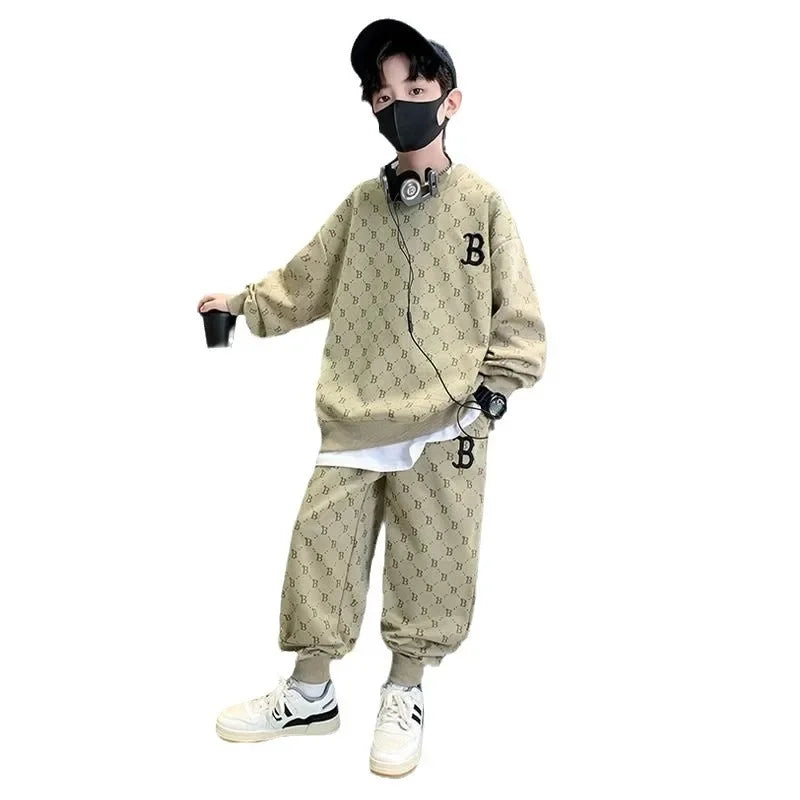 Fashionable Printed Sweatshirt Pants Set for Boys Sporty Two-Piece Suit