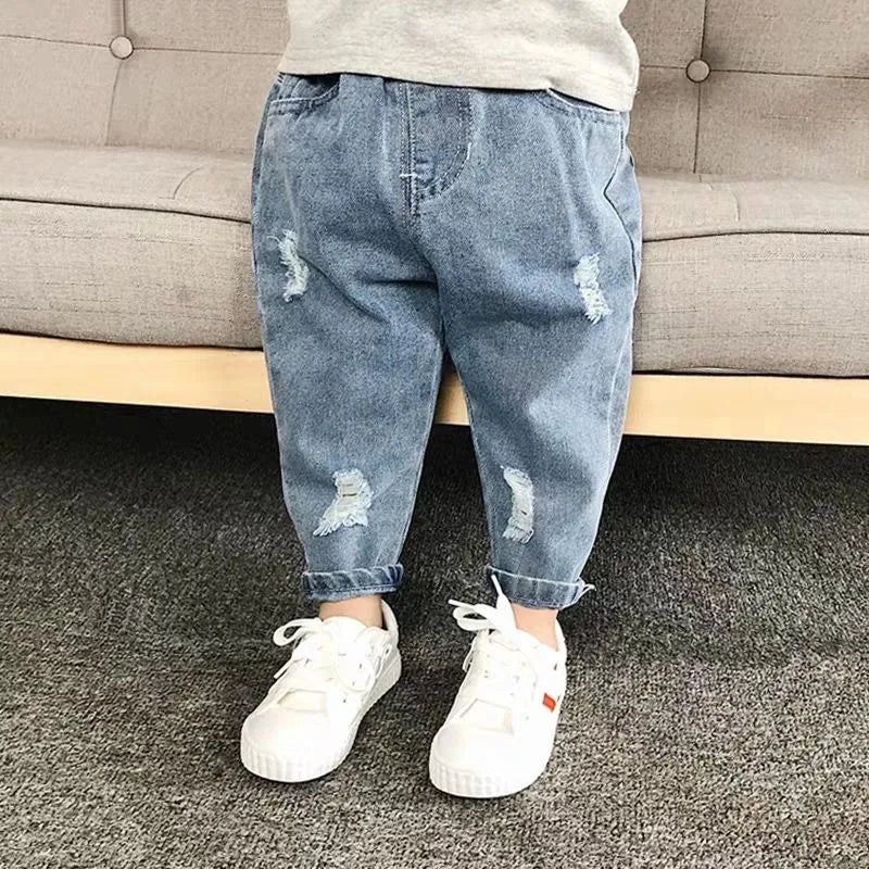 Korean new boys and girls high-waisted jeans,