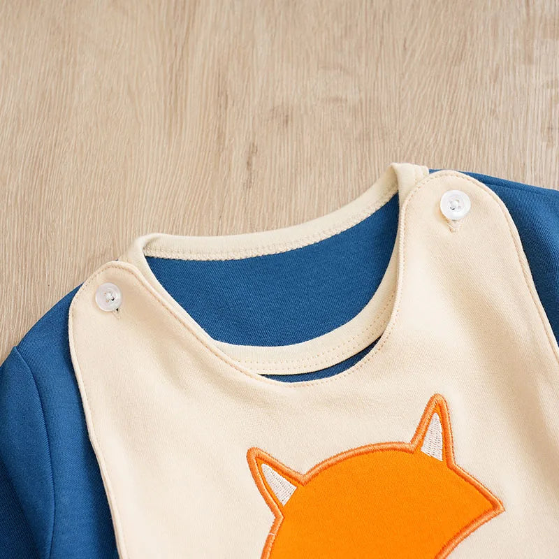 Cute Cartoon Fox Printed Cotton Comfortable Long Sleeve Bodysuit