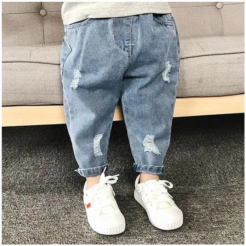 Korean new boys and girls high-waisted jeans,