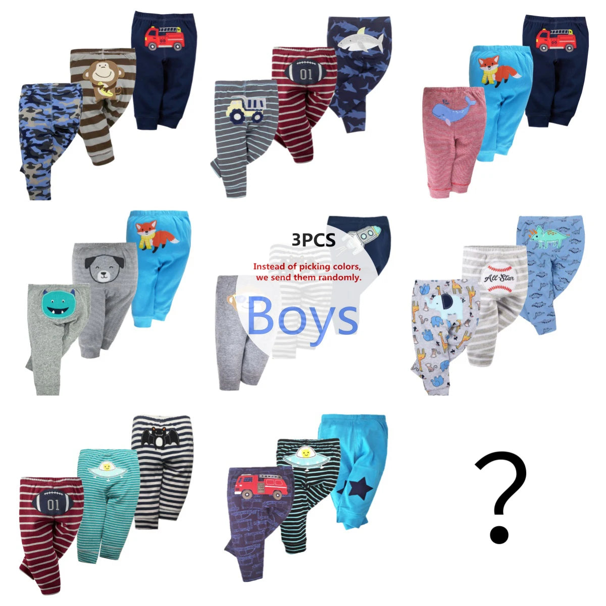 3Pieces Baby PP Trousers Cartoon Soft Infant Pants 100% Cotton