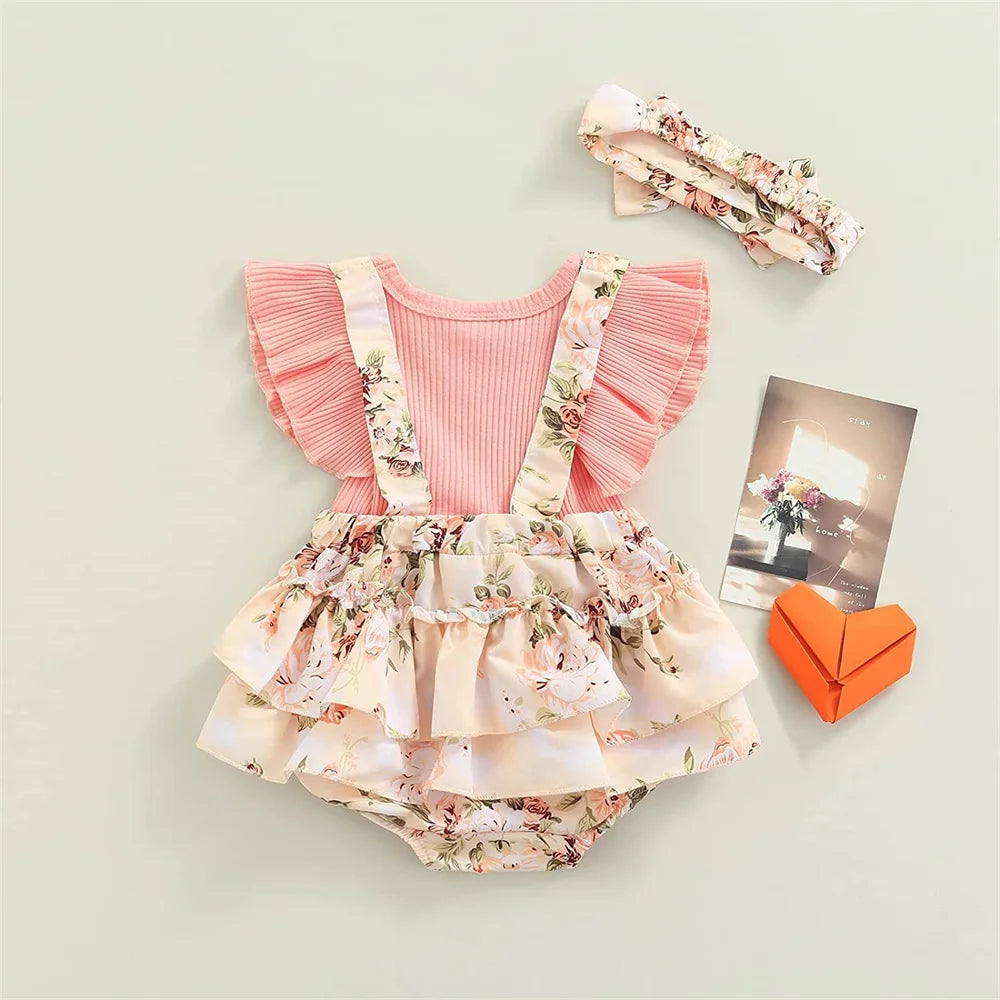 Cotton baby girl dresses with ruffle sleeves and floral patterns, perfect for summer occasions for infants