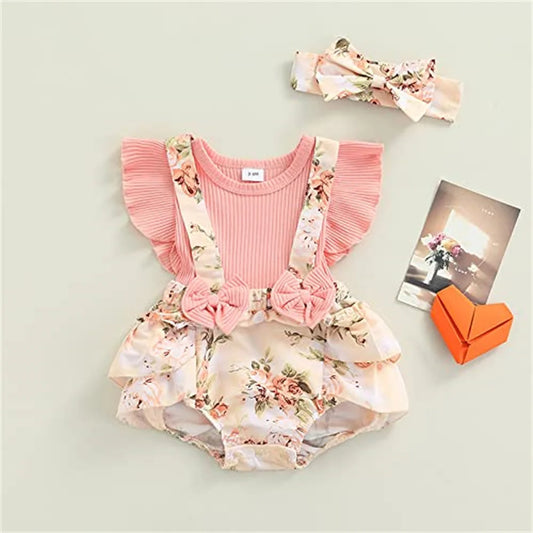 Cute cotton baby girl dresses with ruffle sleeves and floral design for infants aged 0-18 months