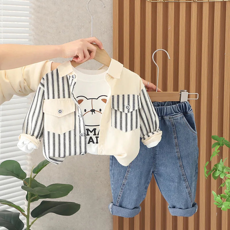 Spring Autumn Baby Boy Clothes Striped Shirt and Jeans for boys 1 to 5 years for stylish back to school outfits