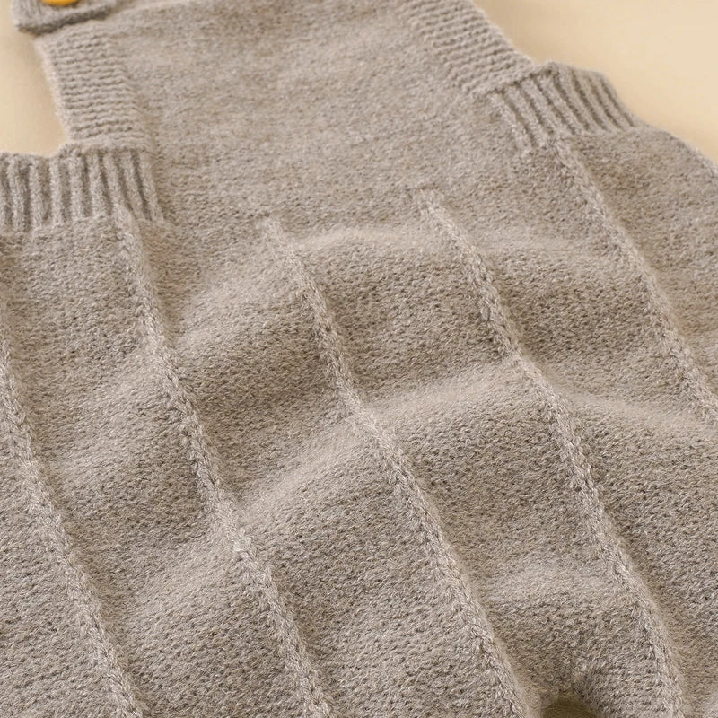 Soft knitted newborn rompers and hats set in neutral tones for stylish baby outfits