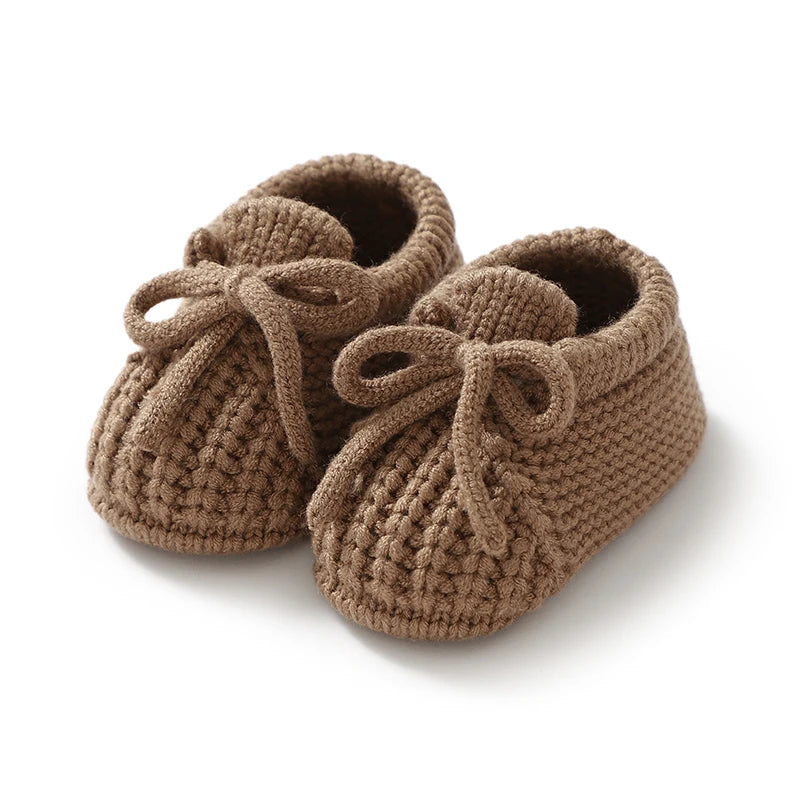 Brown knitted newborn baby shoes, perfect toddler footwear fashion for infants 0-18 months