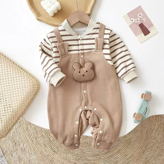 MILANCEL striped baby romper with thick lining and cute bear design, perfect for trendy kids outfits online