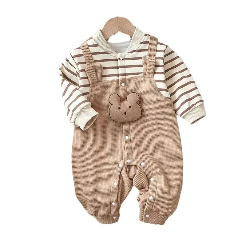 MILANCEL trendy kids outfits online featuring a striped baby romper with thick lining and cute bear detail