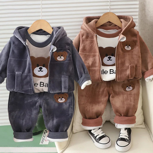 BORA cute baby boy sports outfits 1-4 years featuring a bear design hoodie and matching pants